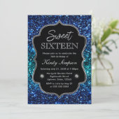 Glitzer "aquamarin und Blauer Ozean" Sweet 16 Einladung (Stehend Vorderseite)