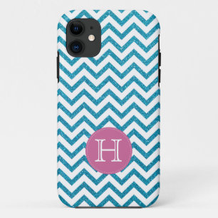 Glitzer-aquamariner grüner Monogramm-Zickzack Case-Mate iPhone Hülle