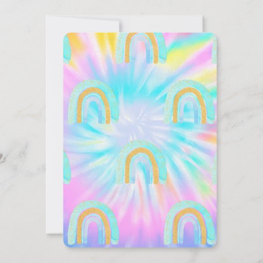 Glitzer Aquarell Rainbow Gefärbte Krawatte Geburts Einladung (Rückseite)