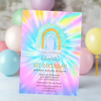 Glitzer Aquarell Rainbow Gefärbte Krawatte Geburts Einladung
