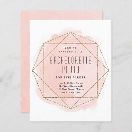 Glitzer Aquarell Rosa Junggeselinnen-Abschied Einl (Vorne/Hinten)