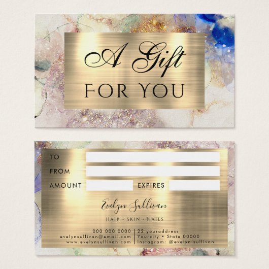 Glitzer Aquarell und Gold Foil Geschenkkarte (Vorne & Hinten)