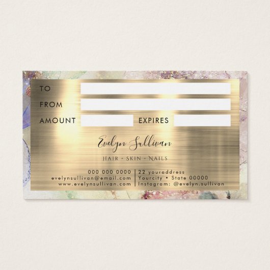 Glitzer Aquarell und Gold Foil Geschenkkarte (Rückseite)