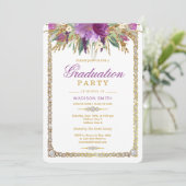 Glitzer Aquarellfarben Blume Bling Grad Party Einladung (Stehend Vorderseite)