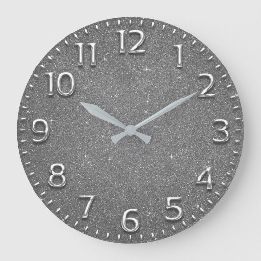 Glitzer Arabic Number Metal Wine Gray Silver Lux Große Wanduhr (Vorderseite)