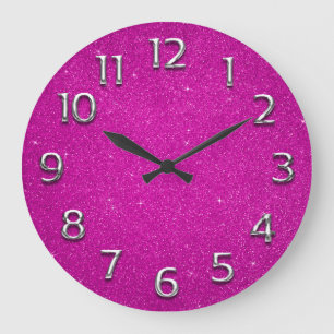 Glitzer Arabische Zahlen Grau Fuchsia Pink Spark Große Wanduhr