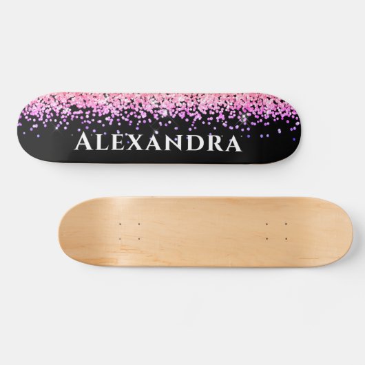 Glitzer  Ästhetischer Individuelle Name in Schwarz Skateboard (Horizontal)