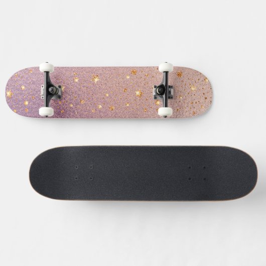 Glitzer auf Rose Gold und Lila Foil Textur Skateboard (Horizontal)