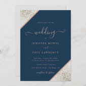 Glitzer auf weißer und marineblauer Hochzeit Einladung (Vorne/Hinten)