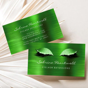 Glitzer Augen Grün Metallic Wimpernverlängerung Visitenkarte