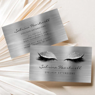 Glitzer Augen Silber Metallic Wimpernverlängerung Visitenkarte