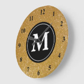 Glitzer aus Gold und Monogramm Große Wanduhr (Winkel)