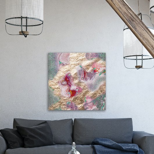 Glitzer aus Goldfolie Flüssiger Marmor Paint Mix A Leinwanddruck