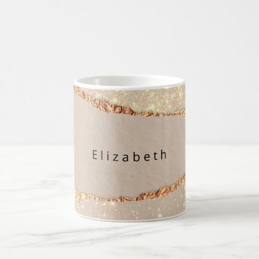 Glitzer aus Marmor, beige Goldmonogramm Kaffeetasse (Mittel)