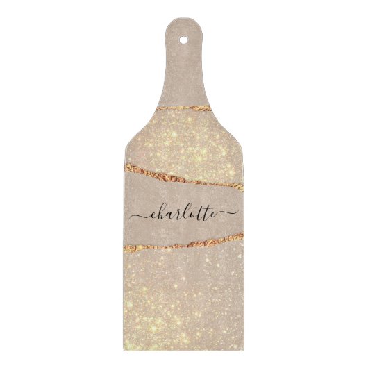 Glitzer aus Marmor, beige Goldmonogramm Schneidebrett (Vorderseite)