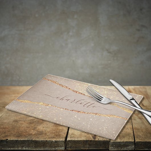 Glitzer aus Marmor, beige Goldmonogramm Schneidebrett