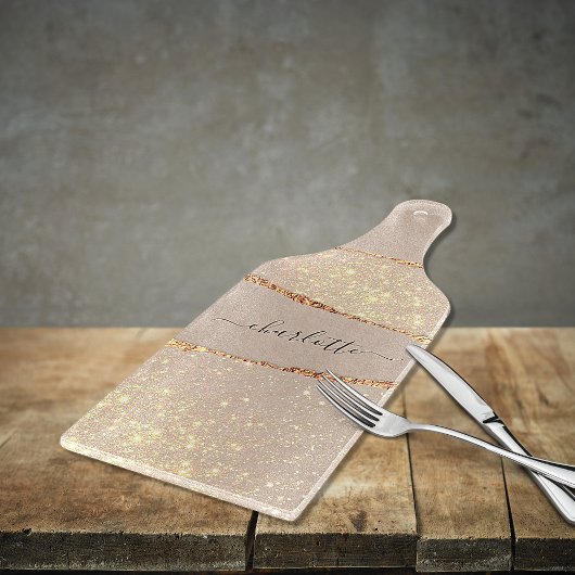 Glitzer aus Marmor, beige Goldmonogramm Schneidebrett