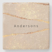 Glitzer aus Marmor, beige Goldmonogramm Steinuntersetzer (Vorderseite)