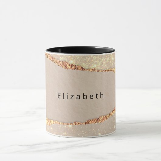 Glitzer aus Marmor, beige Goldmonogramm Tasse (Zentrum)