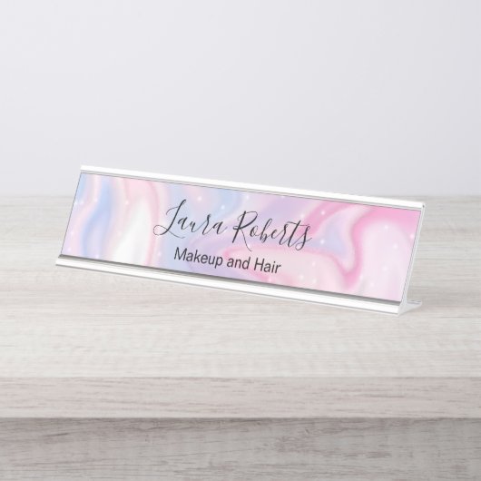 Glitzer aus rosa Marmor Schreibtischnamensplakette (Vorderseite )