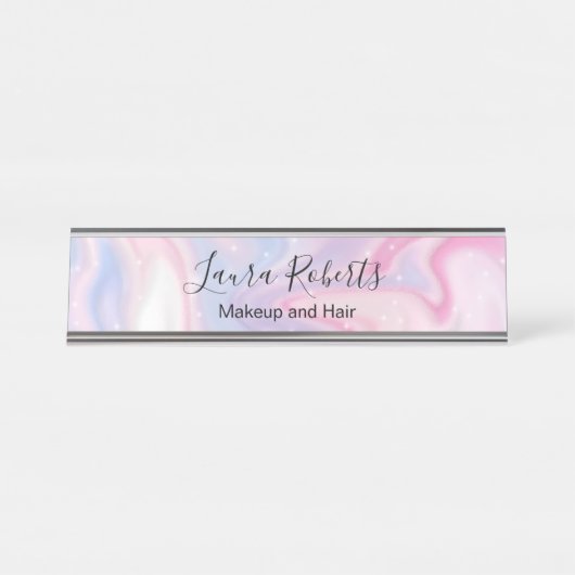 Glitzer aus rosa Marmor Schreibtischnamensplakette (Vorderseite )