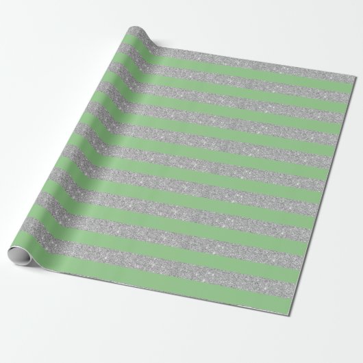 Glitzer aus Sage Green und Silver Geschenkpapier (Ungerollt)