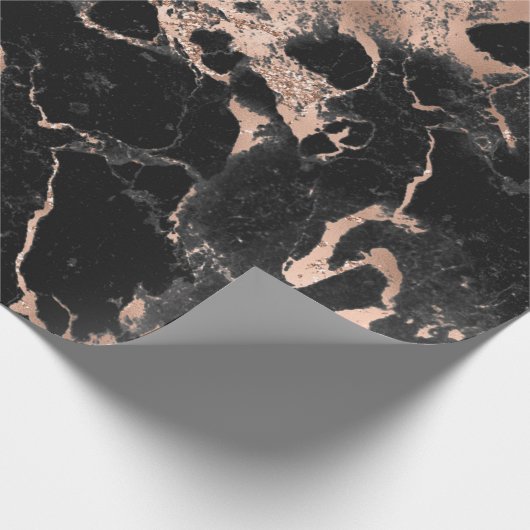 Glitzer aus schwarzem Marmor Rose Gold Geschenkpapier (Ecke)