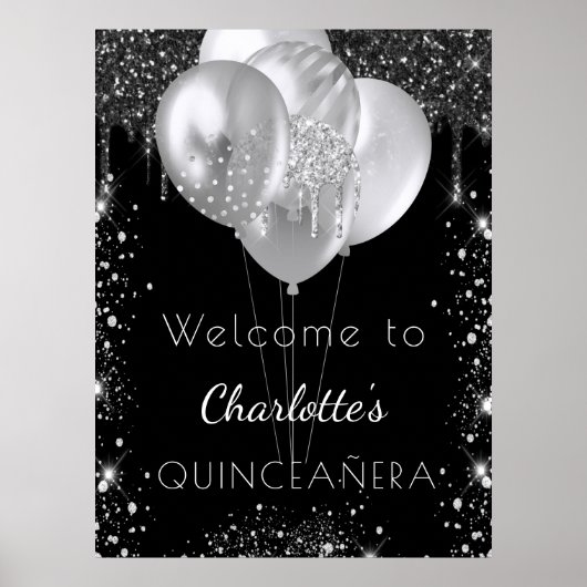 Glitzer aus schwarzem Silber in Quinceanera Poster (Vorne)