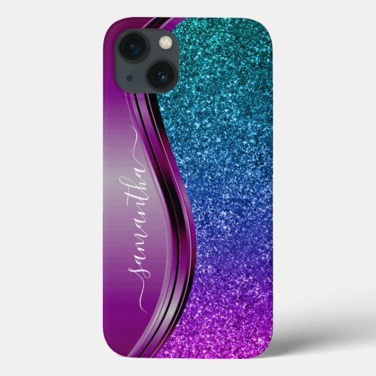 Glitzer aussehen Lila Personalisierter Name Case-Mate iPhone Hülle (Rückseite)