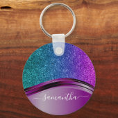 Glitzer aussehen Lila Personalisierter Name Schlüsselanhänger (Vorderseite)