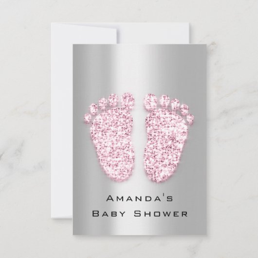 Glitzer Baby Dusche Feet Pink Gray Silver Einladung (Rückseite)