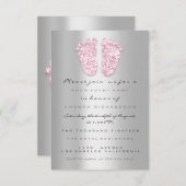 Glitzer Baby Dusche Feet Pink Gray Silver Einladung (Vorne/Hinten)