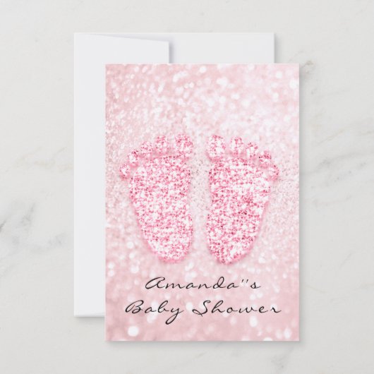 Glitzer Baby Dusche Feet Pink Rose Girl Einladung (Rückseite)