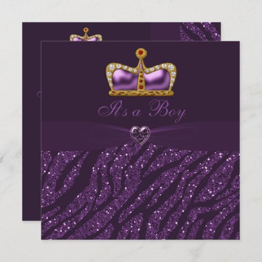Glitzer-Baby-Dusche Prinz-Crown, des Herzens u. Einladung (Vorne/Hinten)