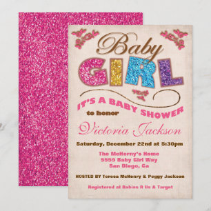 Glitzer Baby Girl Vintag Baby Dusche Einladungen