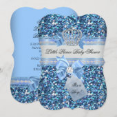 Glitzer Baby Shower Boy Blue Little Prince Crown 5 Einladung (Vorne/Hinten)