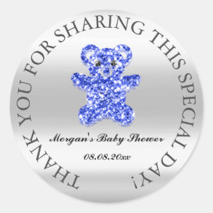 Glitzer Baby Showfavor Dankeschön Blue Royal Bear Runder Aufkleber