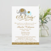 Glitzer Babydusche Einladung, Elephant Peanut Einladung (Stehend Vorderseite)