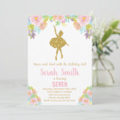 Glitzer Ballerina Geburtstagseinladungen Einladung (Stehend Vorderseite)
