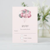 Glitzer Ballon Bunch Pink und Silber RSVP Karte (Stehend Vorderseite)