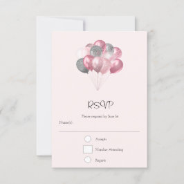 Glitzer Ballon Bunch Pink und Silber RSVP Karte
