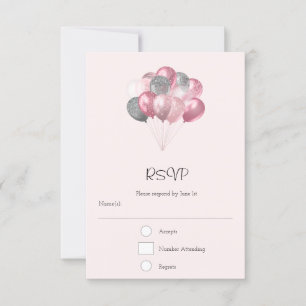 Glitzer Ballon Bunch Pink und Silber RSVP Karte