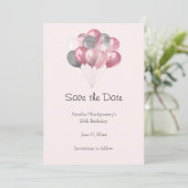 Glitzer Ballon Bunch Pink und Silber Save The Date (Stehend Vorderseite)