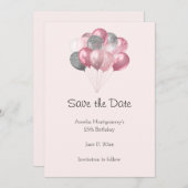 Glitzer Ballon Bunch Pink und Silber Save The Date (Vorne/Hinten)