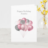 Glitzer Ballon Bunch Pink und Silver Geburtstag Karte (Gelbe Blume)