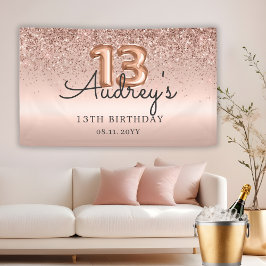 Glitzer Ballon Rose Gold 13. GeburtstagsMonogramm Banner