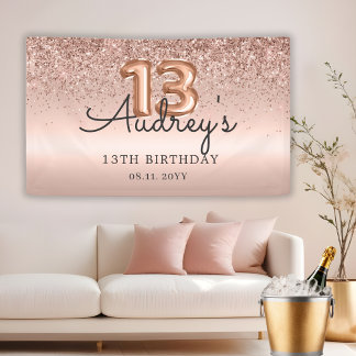 Glitzer Ballon Rose Gold 13. GeburtstagsMonogramm Banner