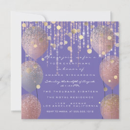 Glitzer Ballon Rose Gold Bridal Sweet 16. Purpl Einladung