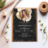 Glitzer-Ballons aus Schwarzgold-Foto Einladung