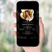 Glitzer-Ballons aus Schwarzgold-Foto Einladung